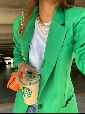 SHEIN Emerald Green Single-Button Blazer